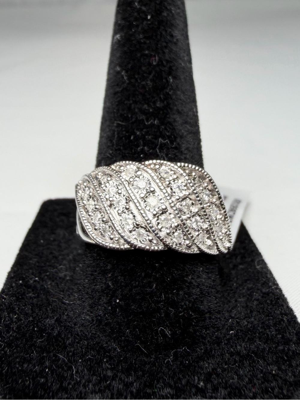 Wide Dome Band Ring Size 8 11.2mm Natural Diamond 25 Stone 925 Sterling Silver